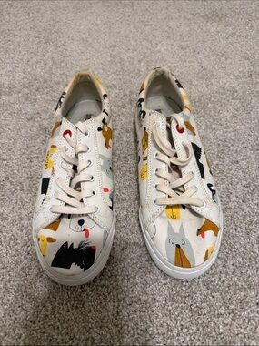 Bucket Feet White Sneakers with Black, Yellow and Gray Dog Print